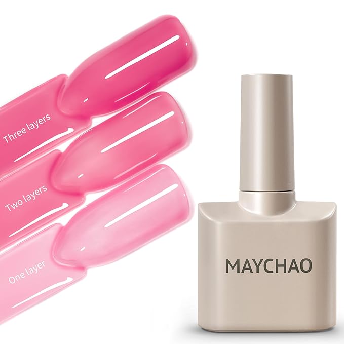 MAYCHAO 15ML Jelly Pink Tulip Gel Nail Polish 1Pc Jelly Pink Gel Polish Soak Off UV LED Translucent Nail Polish Nail Art Starter Manicure Salon DIY at Home, 0.5 OZ