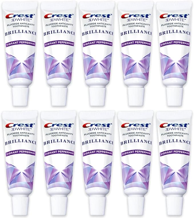 Crest 3D White Brilliance Toothpaste, Vibrant Peppermint, Travel Size 0.85 oz (24g) - Pack of 10