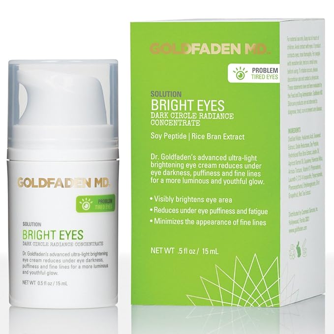 GOLDFADEN MD Bright Eyes Dark Circle Concentrate Brightening Eye Cream w/Soy Peptide, Rice Bran Extract & Arnica | May Reduce Under Eye Darkness, Puffiness & Fine Lines 0.5 fl. oz.