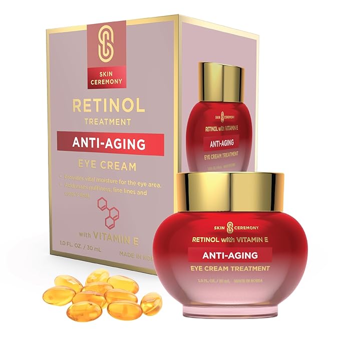 Skin Ceremony Retinol & Vitamin E Eye Cream – Dermatologist Tested, Anti Aging Korean Skin Care – Smooths Fine Lines, Firms, Depuffs, Hydrates Under Eyes – Vegan, Clean Beauty – 1 Fl Oz
