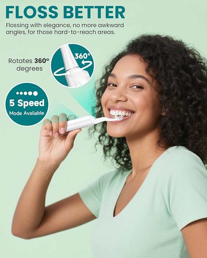 CNAPES Electric Flosser for Teeth & Adults with 54 Refill Heads + 5 Speeds, Gentle Gliding Floss for Sensitive Gum Care,Water Flosser Alternative, Sonic Oscillation Deep Clean