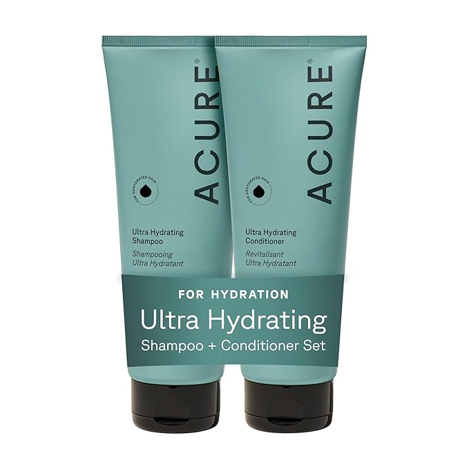 Acure Ultra Hydrating Shampoo and Conditioner Set - Moisturizing Set with Argan Oil for Women & Men with Dry, Damaged, Straight or Curly Hair, 100% Vegan, Paraben Free, Sulfate Free - 8 fl oz (2 Pack)