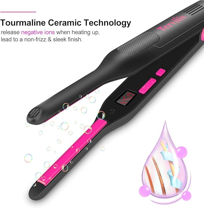 Terviiix Pencil Flat Iron, Small Flat Irons for Short Hair, Beard and Pixie Cut, 3/10 Inch Ceramic Tourmaline Mini Hair Straightener Dual Voltage with Adjustable Temperature, Auto Shut Off
