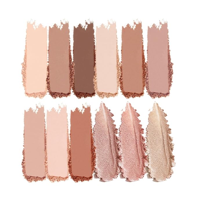 12-Color Nude Neutral Eyeshadow Palette – Matte Shimmer Glitter Warm Brown Caramel Eye Shadow Kit, High Pigment Long-Lasting Blendable Natural Soft Glam Makeup Palette for Daily Wear & Beginners