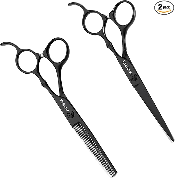 Professional Hair Cutting Scissors Set - 6.88” Japanese Stainless Steel Thinning Shears & Barber Scissors, Razor Edge Salon Shears with Adjustable Screw & Dismountable Ring for Home & Salon Use
