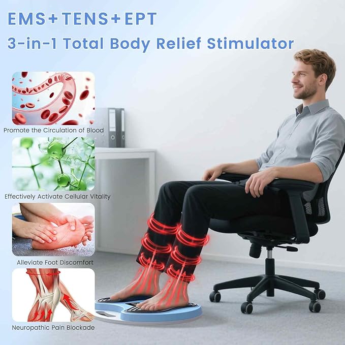 FSA EMS Foot Massager-Nerve Muscle Circulation Stimulator for Neuropathy,NMES Electric Feet Massager for Plantar Fasciitis & Foot Pain - 12 Modes, 20 Intensities,with 4 TENS Muscle Stimulator Pads