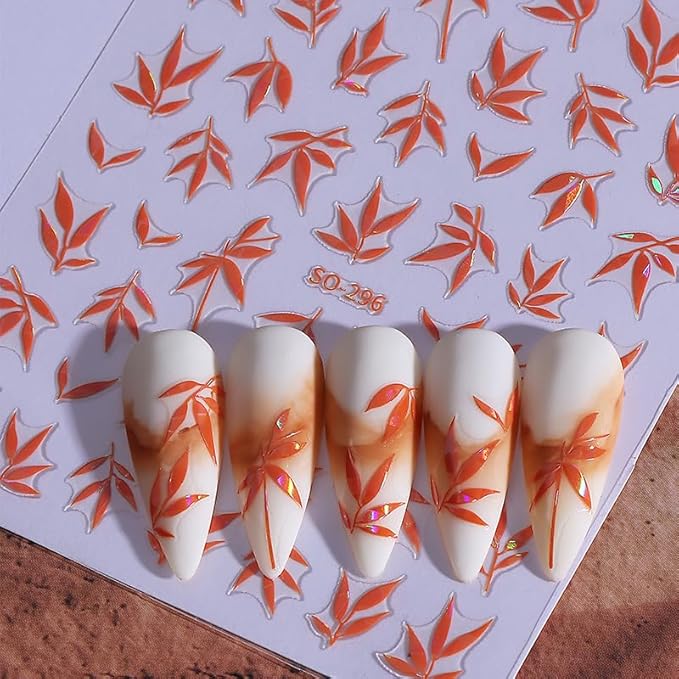 12 Sheets Fall Maple Leaf Nail Stickers 3D Metallic Gold Leaf Nails Decals Leaf Nails Decals Leaves Nail Design Autumn Nails Supplies Floral Nails Accessories for Women DIY Nail Art