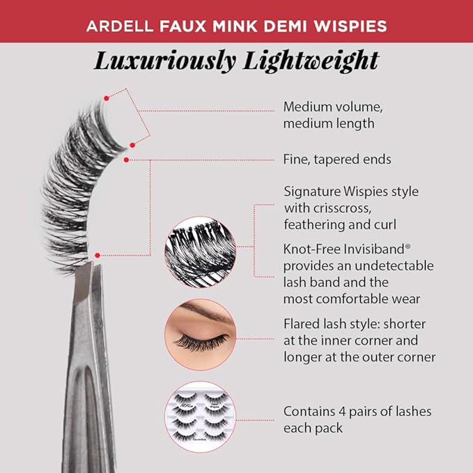 Ardell Faux Mink Lashes Demi Wispies False Eyelashes Multipack, Natural Look Lashes for Everyday Wear, 2 Pack