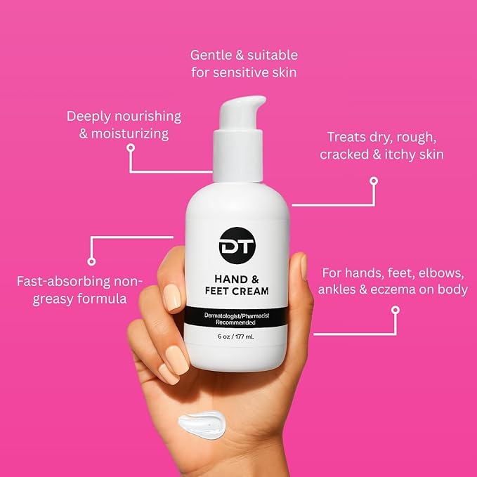 DT Collagen Hand & Foot Cream | Cracked Heel Cream with Urea & Lactic Acid | Collagen Moisturizer for Dry Hands & Feet | Heavy Duty Foot Cream for Calluses | Paraben Free, 4 oz