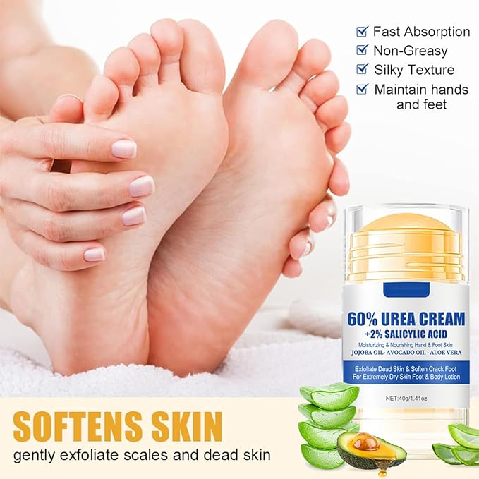 2Pcs Peach Scented and 60% Urea Foot Cream Set,Moisturizer Heel Stick Balm,Intensive Repair Dry Cracked Skin,Hands,Heels,Elbow and Knees,Softens & Nourish Foot Care for Women and Men