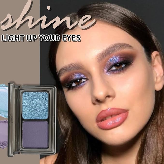 Dark Purple Blue Two Color Matte Shimmer Glitter Eyeshadow Palette,Eye Shadow Powder Professional Long-Lasting Waterproof Makeup Palette,Easy-To-Apply and Compact for Travel,Vegan & Cruelty-Free