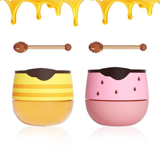 2PCS Bee Lip Balm Honey Pot,Honey Balm（Honey+Strawberry）
