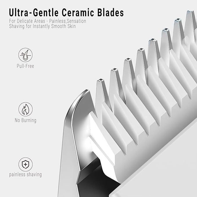 2-in-1 Bikini Trimmer for Women, Bikini Shaver with Dual Heads, Body and Facial Hair Removal, Rechargeable Cordless Electric Razors for Face Chin Pubic Underarm Legs, IPX7 Waterproof, White