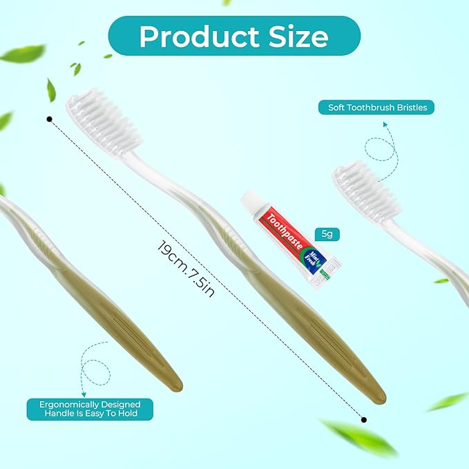 Disposable Toothbrushes with Toothpaste, Gold and Silver Toothbrush Disposable Bulk, Individually Packaged, Suitable for Hotels, Homes, Camping, and Travel (50-Pack)