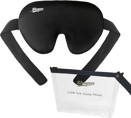 100% Pure Silk Eye Mask,Natural Sleep Masks for Women Complete Blackout Breathable Satin Sleeping Mask for Men with Pouch/Adjustable Ultra Soft Strap Extra Large(XL) Ideal Christmas Gift