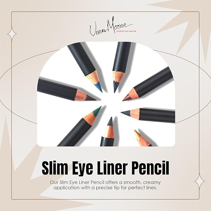 Vera Moore Slim Eye Liner Pencil, Smooth Formula, Hypoallergenic and Vegan, Smudge-Proof and Waterproof Application, Bold and Defined Lines Eyeliner, (0.05 Oz) (Ocean Eyeliner)