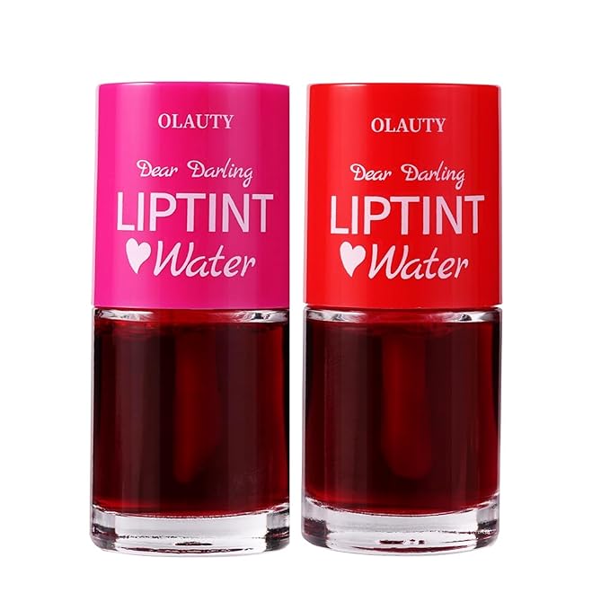 Lip Tint Stain Set, Korean Lip Tint Glossy Lip Stain Plumping Mini Liquid Lipstick, Multi-use Lip and Cheek Tint, Long-Wear Lip Stain Non-Stick Cup Lip Tint (Strawberry + Cherry)