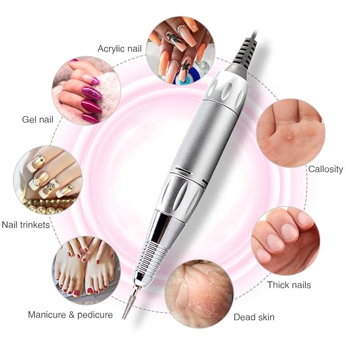 30000RPM Portable Nail Drill Machine, AZ GOGO Professional Rechargeable Electric Efile Nail Drill for Acrylic Nails, Manicure/Pedicure, Polishing, Cuticle - Salon or Home Use（Pink）