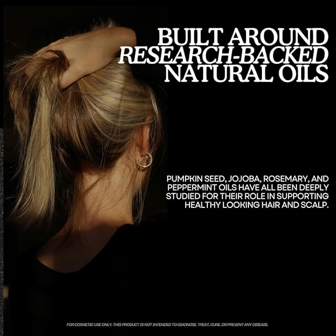 Natural Hair Growth Oil with Pumpkin Seed, Rosemary, Jojoba and Vitamin E, Drug Free Scalp Oil for Thicker Looking Hair, 100 mL