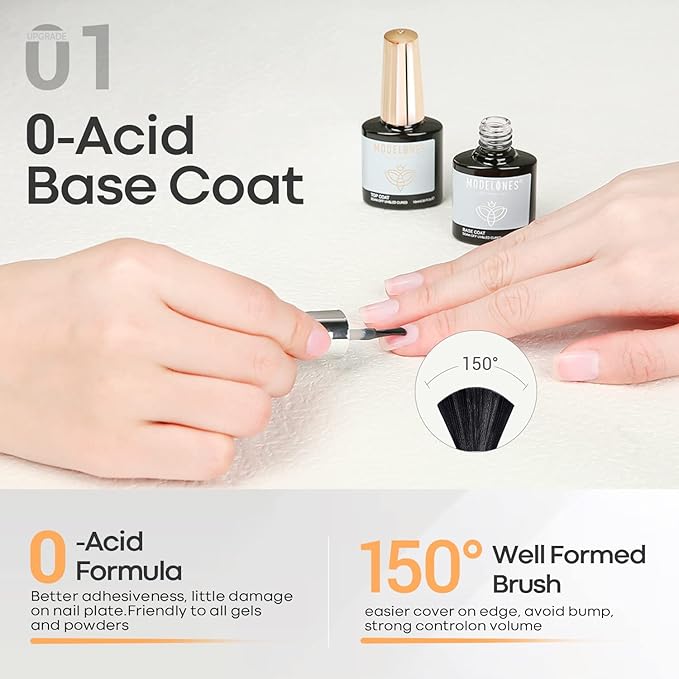 modelones Gel Nail Polish Top Base Coat, 2 PCS Clear High Glossy Long Lasting Soak Off Home Salon DIY Manicure Gift for Women