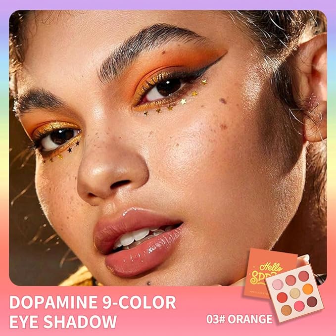 9-Color Warm Eyeshadow Palette–High Pigment Matte Shimmer Glitter Eyeshadow Palette in Orange, Coral, Pink & Brown Shades,Long-Lasting Waterproof, Blendable for Creative & Everyday Looks