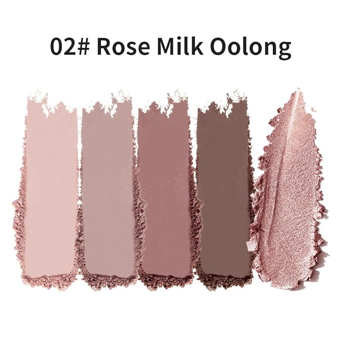 5-Color Neutral Nude Matte & Shimmer Eyeshadow Palette, Rose Cocoa Brown Pink Cool-Tone Mattes & Glitter Eye Shadow Contour Palette for Mature Women, Blue Green Eyes, Daily Natural Makeup