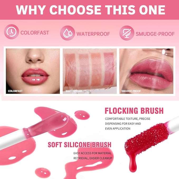 Peel Off Lip Liner & Gloss – Long-Lasting Smudge-Proof Rose Petal Pink Lip Tint & Lip Stain Liner with Hydrating High Shine Gloss for Defined, Fuller Rosy Lips – Waterproof Soft Glam Lip Makeup