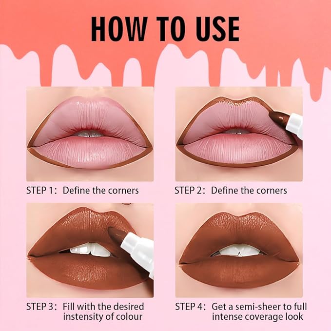 Warm Brown Dual-Tip Liquid Lip Liner Pen - Flat End for Full Coverage & Pointed Tip for Precise Lining, Long-Lasting Waterproof Matte Lipstick, Makeup Tool for Full Coverage and Defined Lip Lines 02#