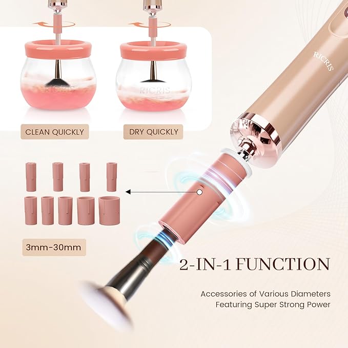 RICRIS Electric Makeup Brush Cleaner and Dryer Machine - Super Fast Clean and Dry Make Up Brushes - Automatic Cosmetic Brush Spinner Washer Tools