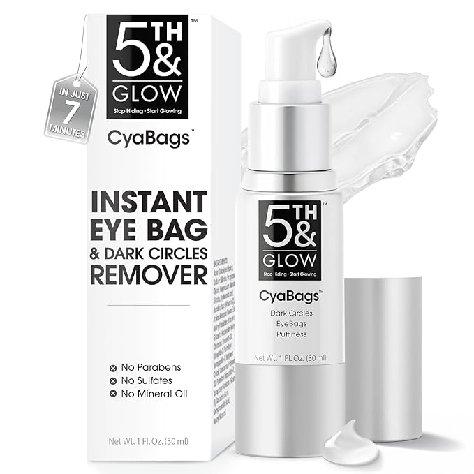 5th & Glow Cyabags - Instant Puffy Eyes Reduction & Under Eye Bag Remover Serum For Women - Hyaluronic Acid & Vitamin C Cream for Fine Lines, Wrinkles & Crowsfeet, 1 oz