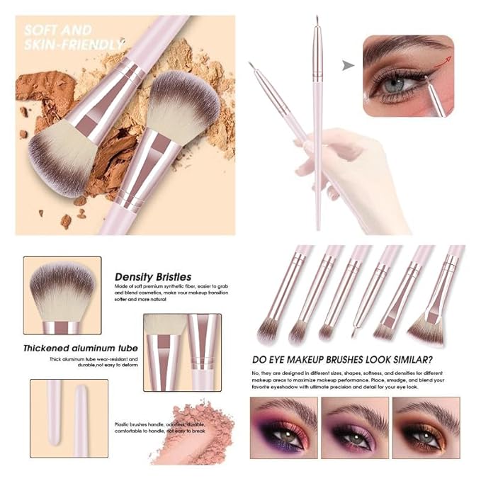 KUORYZAL Pink Makeup Brushes Set Professional 66Pcs with Case Premium Synthetic for Foundation Concealer Blush Eyeshadow Powder Contour Makeup Brush Kit Face Eye Make up Brushes & Tools