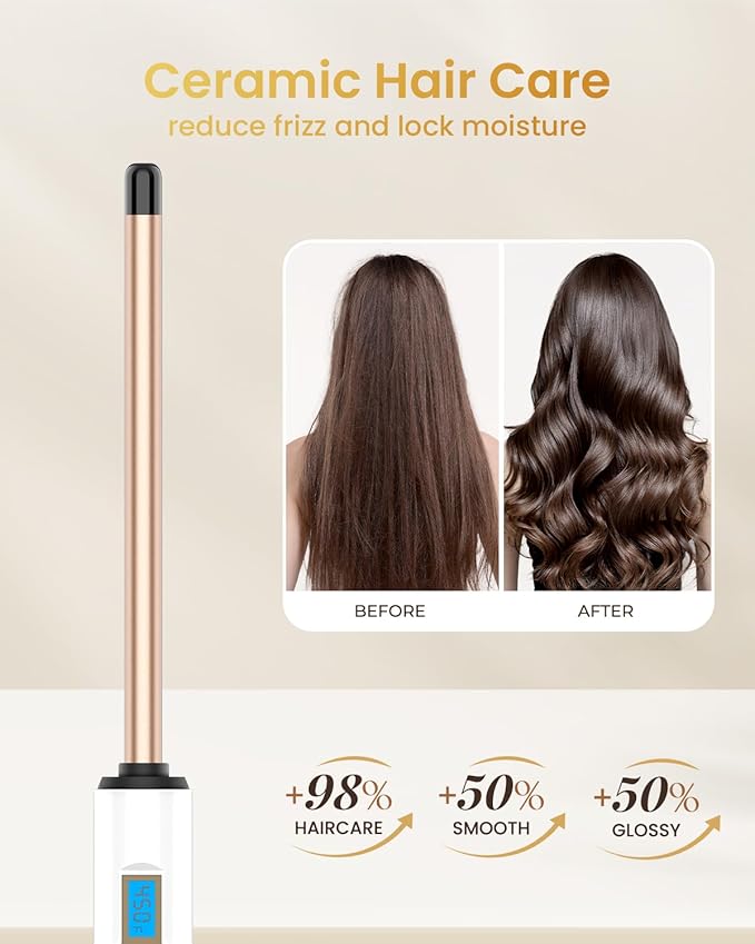 HOSON 1/2 Inch Curling Wand Iron,Ceramic Skinny Curling Wand for Long Hair,Dual Voltage Half Inch Curling Iron Thin Long Barrel,10 Adjustable Temperature