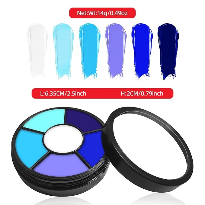 Go Ho 6 Colors Blue Face Body Paint,Cream Washable Formula Face Painting for Halloween Cosplay,Body Paint FX Makeup Palette,Professional Face Paint Blue Makeup