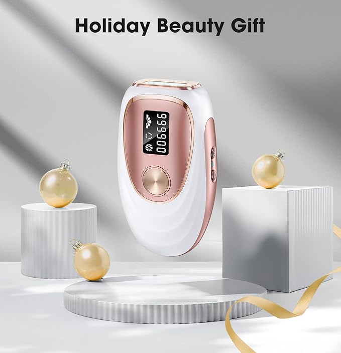 Laser Hair Removal Device, at-Home IPL Hair Removal for Women & Men - Safe 45°F Ice-Cooling Contact for Painless & Long-Lasting Results, 86% Hair Reduction in 3 Weeks for Full Body, Gold/White