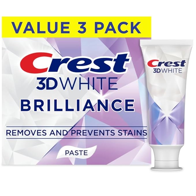 Crest 3D White Brilliance Bright Mint Teeth Whitening Toothpaste, 4.3 oz Pack of 3, 100% More Surface Stain Removal, 24 Hour Active Stain Prevention, Whiter Teeth in 3 Days