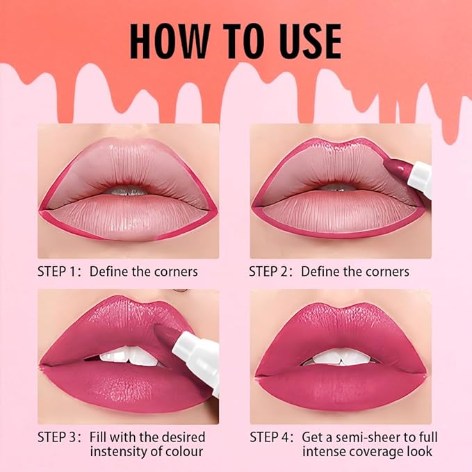 Fuchsia Pink Dual-Tip Liquid Lip Liner Pen - Flat End for Full Coverage & Pointed Tip for Precise Lining, Long-Lasting Waterproof Matte Lipstick, Makeup Tool for Full Coverage and Defined Lip Lines 05