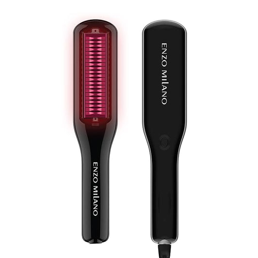 Enzo Milano - SX ENZOcool Professional 2-in-1 Hot Comb for Thick and Thin Hair, Close-to-Root Heating Straightener & Curler for Wavy Styles