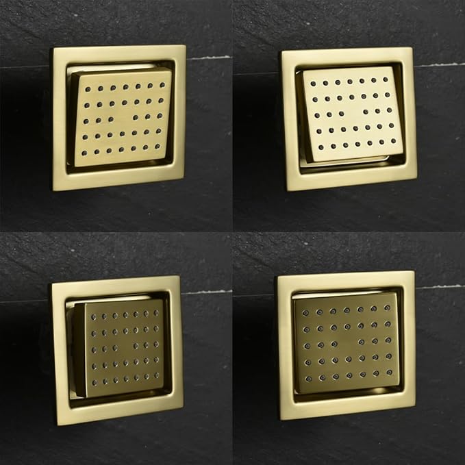AYIVG Thermostatic Shower System Brushed Gold 4 Functions Complete Shower Faucet Set with 16 * 24 Inches Rainfall and Rain Shower Head Digital Display Shower System with Body Jets