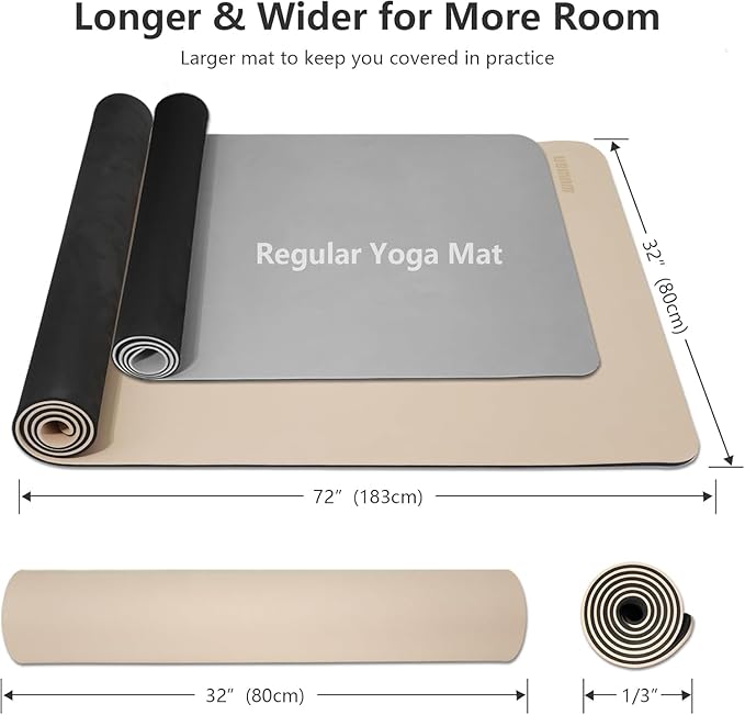 Wide Yoga Mat-80cm Non Slip Extra Thick 1/3'' Fitness Exercise Mat TPE Material High Resiliency Hot Yoga Mats(72“L x 32"W) With Carry Strap for Women Yoga Pilates, Home Floor Workout