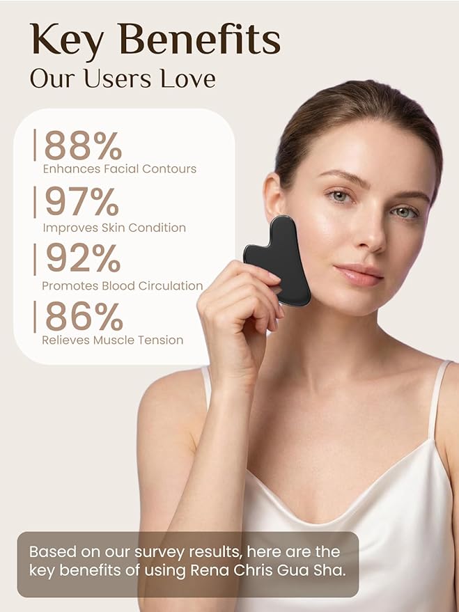 Rena Chris Gua Sha Facial Tools, Stainless Steel Guasha Tool for Acupuncture, Manual Massage Tool for Jawline Sculpting and Puffiness Reducing, Gua Sha Facial Massage Tool, Skin-Care Gift (Black)