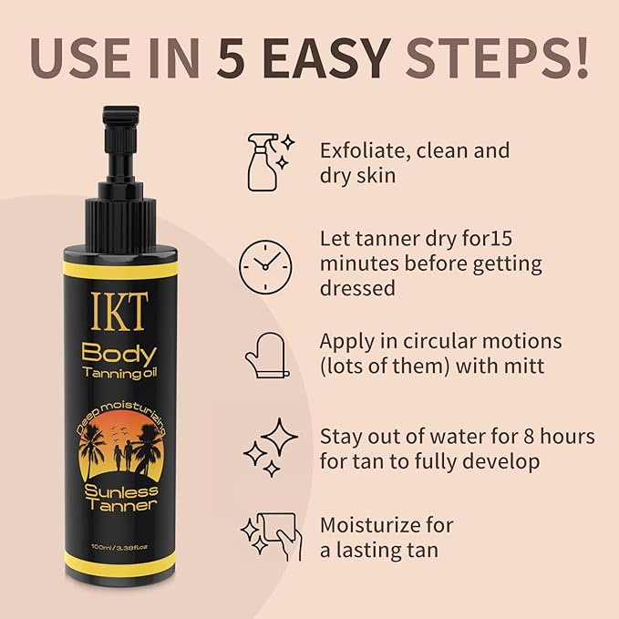 PasaRose Self Tanning Oil,3.38 fl. oz. Premium After Tanning Oil Moisturizer and Ergonomic Vegan Big and Small 2 Tanning Mitts | Streak-Free Self Tanner for Body & Face