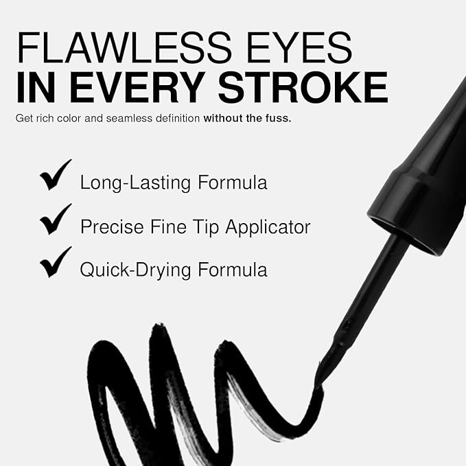 Palladio Liquid Eyeliner, Highly Pigmented and Waterproof Eyeliner, For Intense Eye Definition, Smear-proof Eyeliner Liquid, Includes Easy Grip Wand and Felt Tip Eyeliner Applicator, Midnight