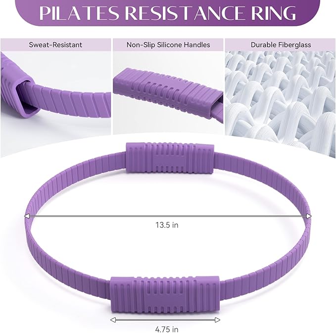 Pilates Ring Set for Women, Pilates Ring and Ball Set with 5-Level Resistance Bands for Core Strength, Stretching, Toning & Full Body Home Workout Pilates Equipment