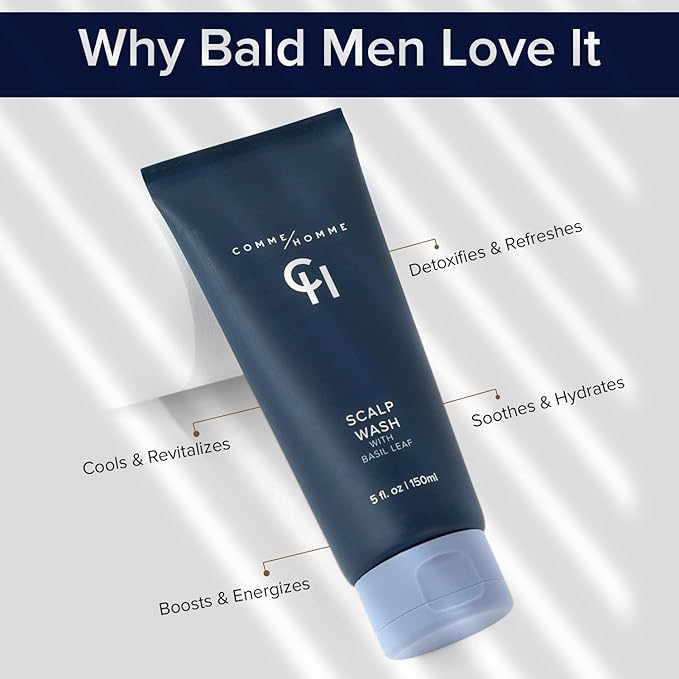 Comme Homme Hydrating Scalp Wash for Bald Men | Gently Cleanses, Soothes & Energizes with Basil, Aloe, Tree Tea & Caffeine | Scalp Wash for Face & Scalp | 5 fl. oz/ 150 ml