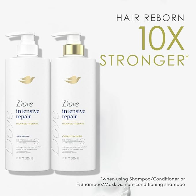 Dove Shampoo, Conditioner & Serum Set, Intensive Repair – Damage Therapy Bio-Protein Care Formulas for Restoring Dry, Damaged Hair (3 Piece Set)