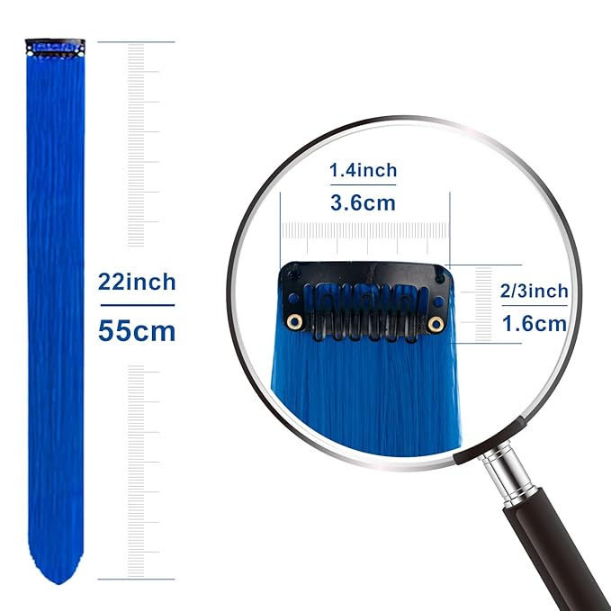 Colored Hair Extensions 10 PCS, Teal and Blue Clip in Hair Extensions Party Highlights, Colorful Synthetic Hairpieces for Girls Women Kids Gifts Blue Teal Hair Accessories(22 In)
