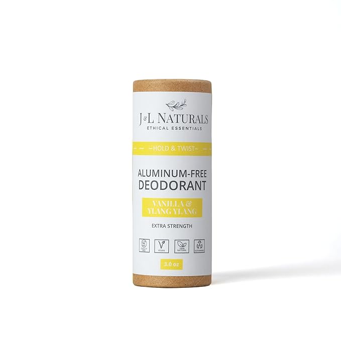 J&L Naturals Aluminum Free Deodorant for Men & Women | 100% Natural Ingredients With Coconut Oil, Shea Butter, & Essential Oils | Sustainable, Eco-Friendly (Vanilla & Ylang Ylang, 3.0 Oz (Single))