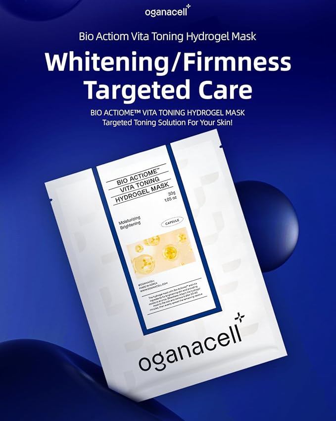 OGANA CELL Vita Gel Hydro Facial Mask 5PCS - Brightening Glow & Even Skin Tone, Korean Spa-Strength Gel Mask with Vitamin C+E, Hydrating for Dullness/Dark Spots,Liposome Encapsulated