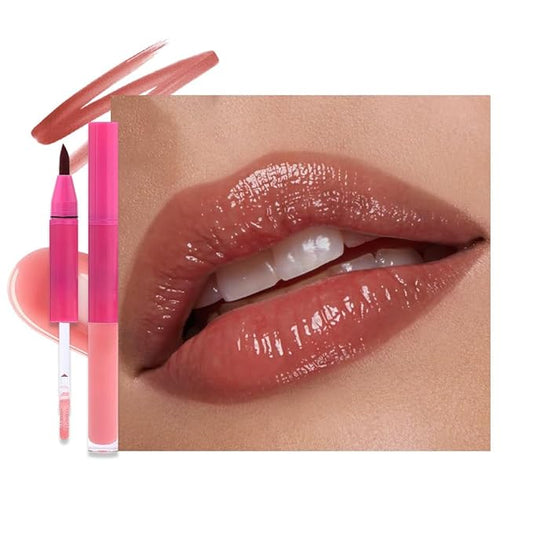 evpct Ruby Red Matte Liquid Lipstick Marker Pen Lip Liner Set with Glitter Lip Oil, 2 in 1 Lipgloss Lipstick Long Lasting Waterproof for Women, Longwear Lips Stain 24hr Original Smudge Proof labial