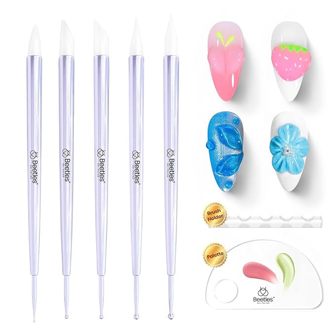 Beetles 5PCS Nail Art Dotting Tools Nail Art Sculpture Pen, Dual-Head Resin Nail Art Tools, Carving Drawing Tool, Silicone Brushes Set Pottery Clay Sculpting Tools Modeling Painting Tool DIY Art